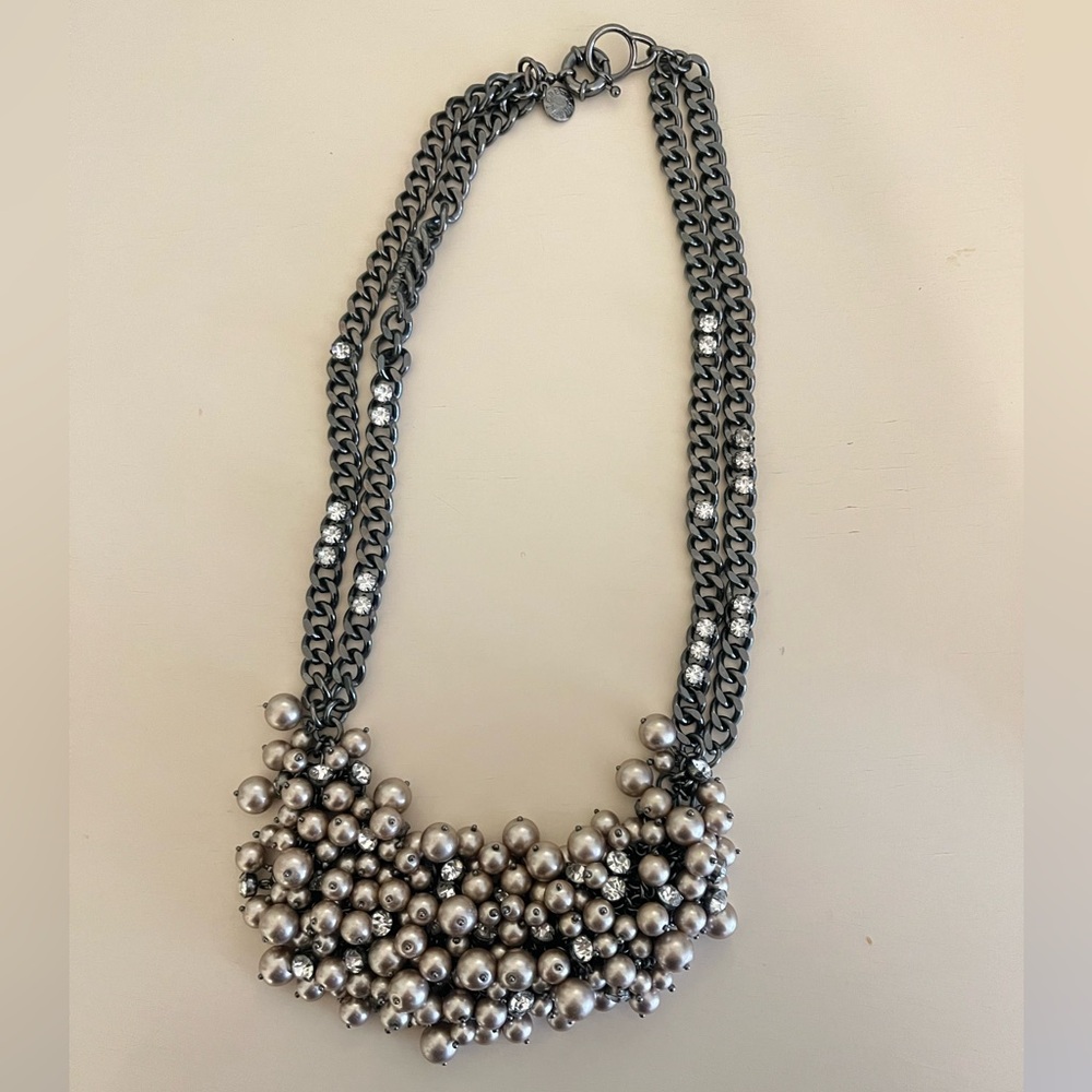 J. Crew Vintage Gunmetal Cluster Pearl Necklace